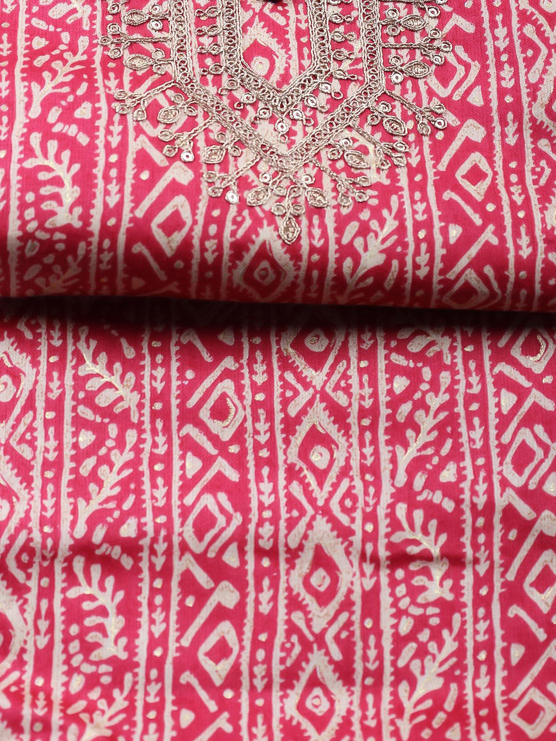 Neck Embroidered Cotton Blend Unstitched Suit Piece With Dupatta