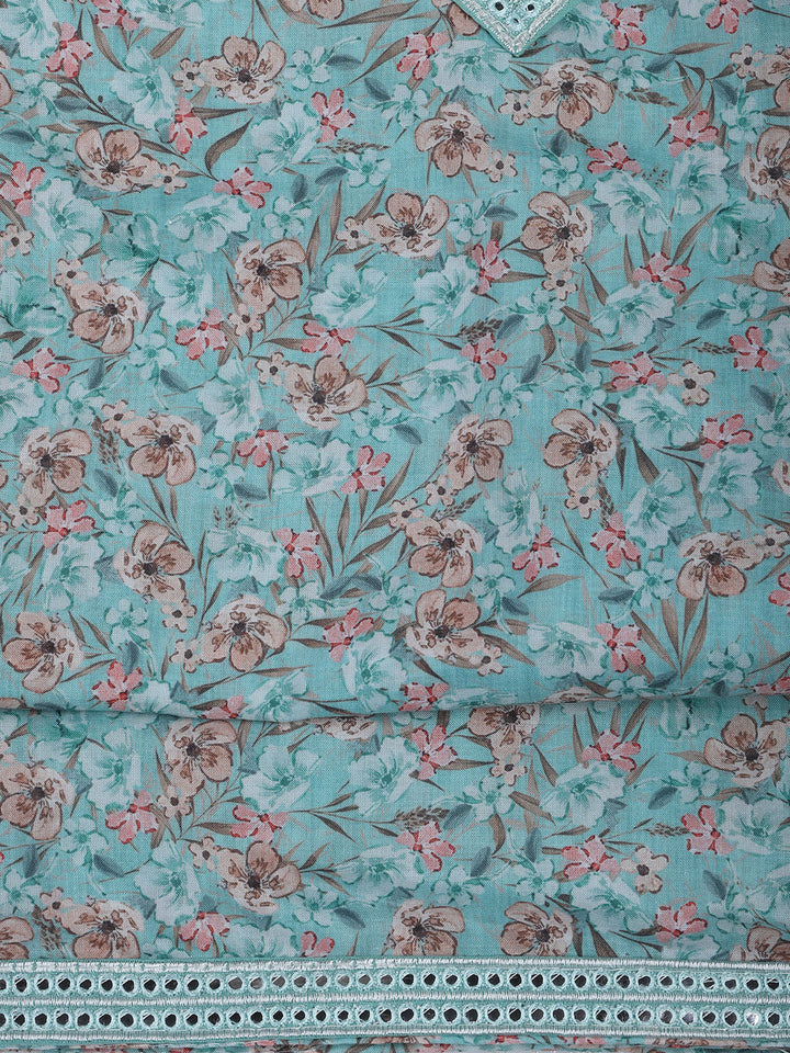 Printed Cotton Blend Unstitched Suit With Dupatta