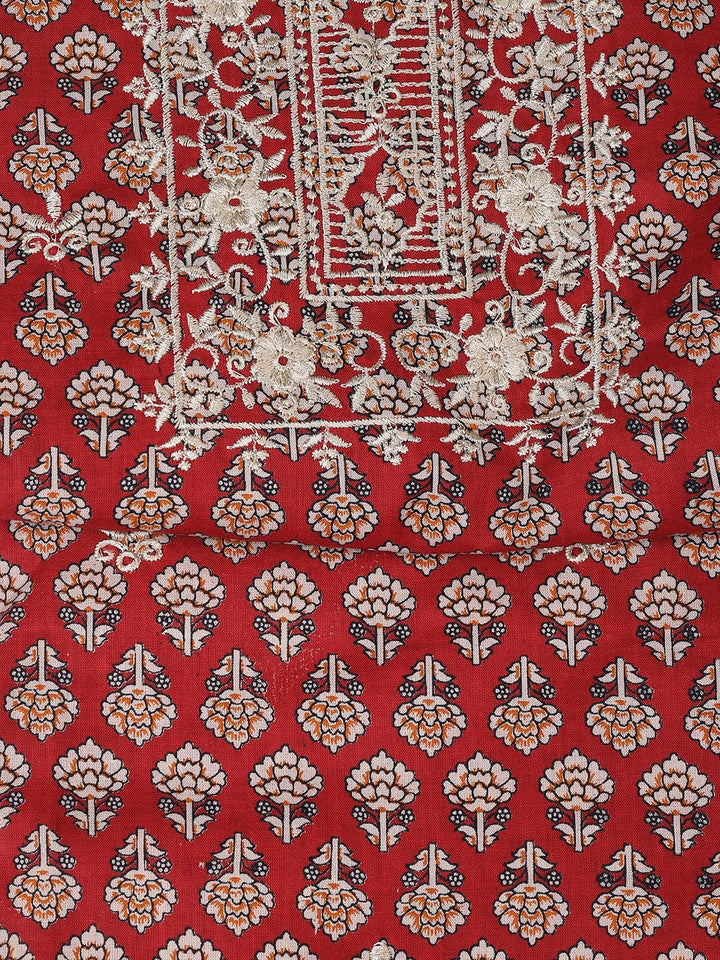 Floral Printed Cotton Unstitched Suit With Dupatta