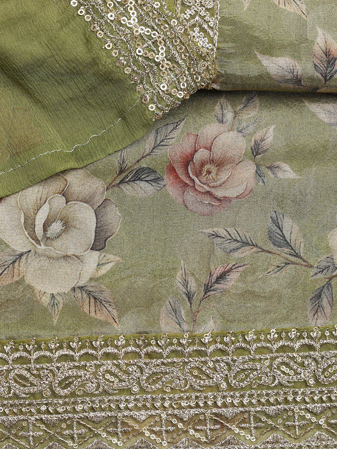Patch Neck Art Silk Unstitched Suit With Dupatta