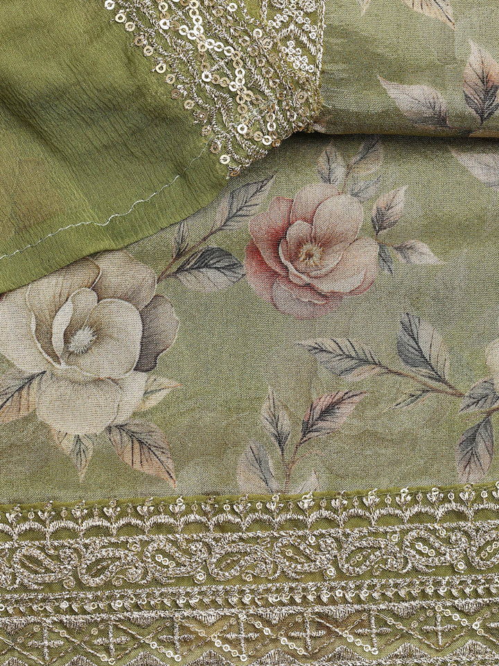 Patch Neck Art Silk Unstitched Suit With Dupatta