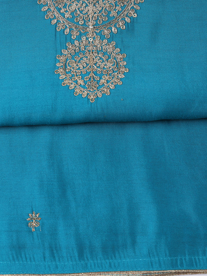 Neck Embroidered Chanderi Unstitched Suit Piece With Dupatta