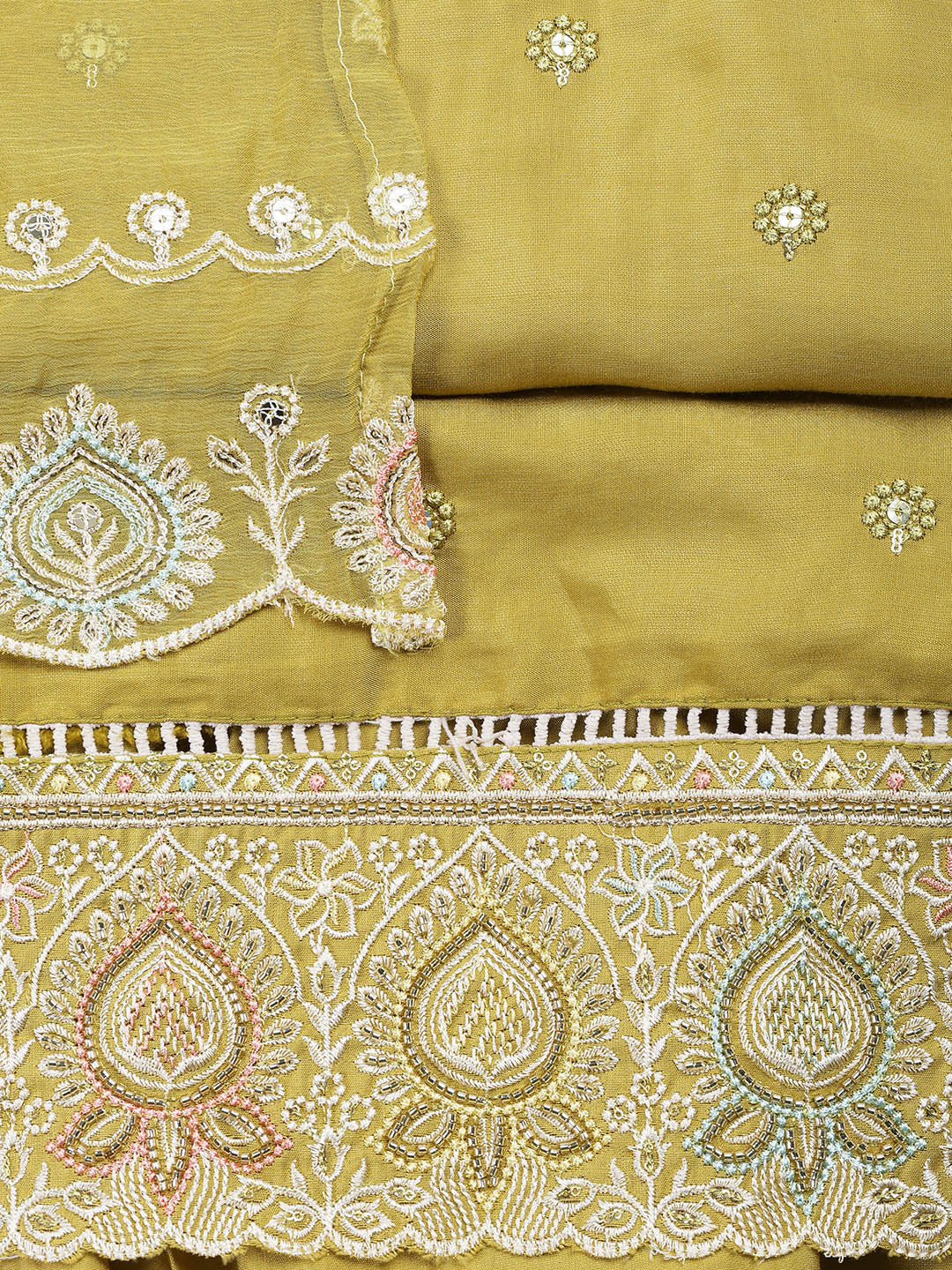 Embroidered Chanderi Unstitched Suit Piece With Dupatta
