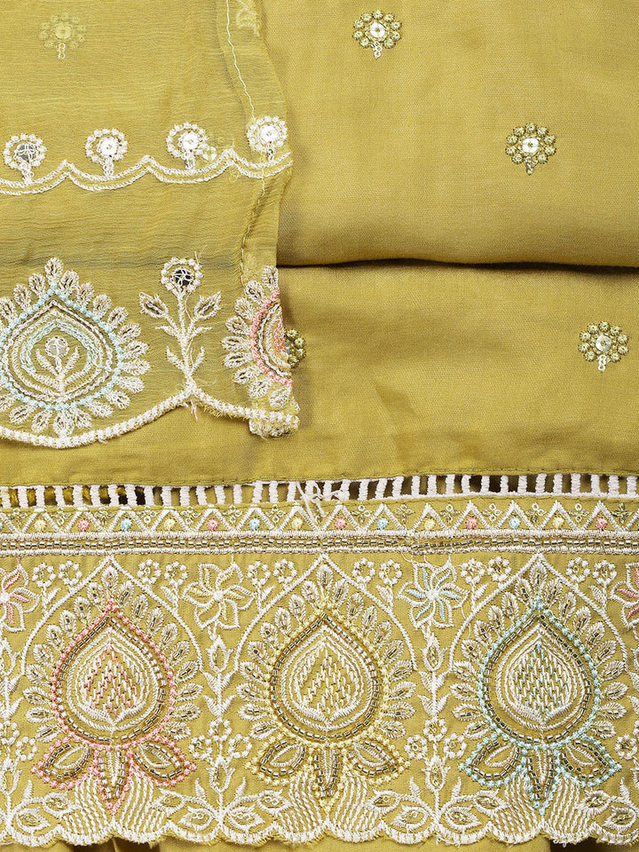 Embroidered Chanderi Unstitched Suit Piece With Dupatta
