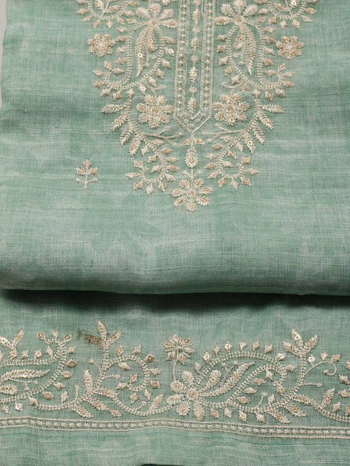 Neck Embroidered Chanderi Unstitched Suit With Dupatta