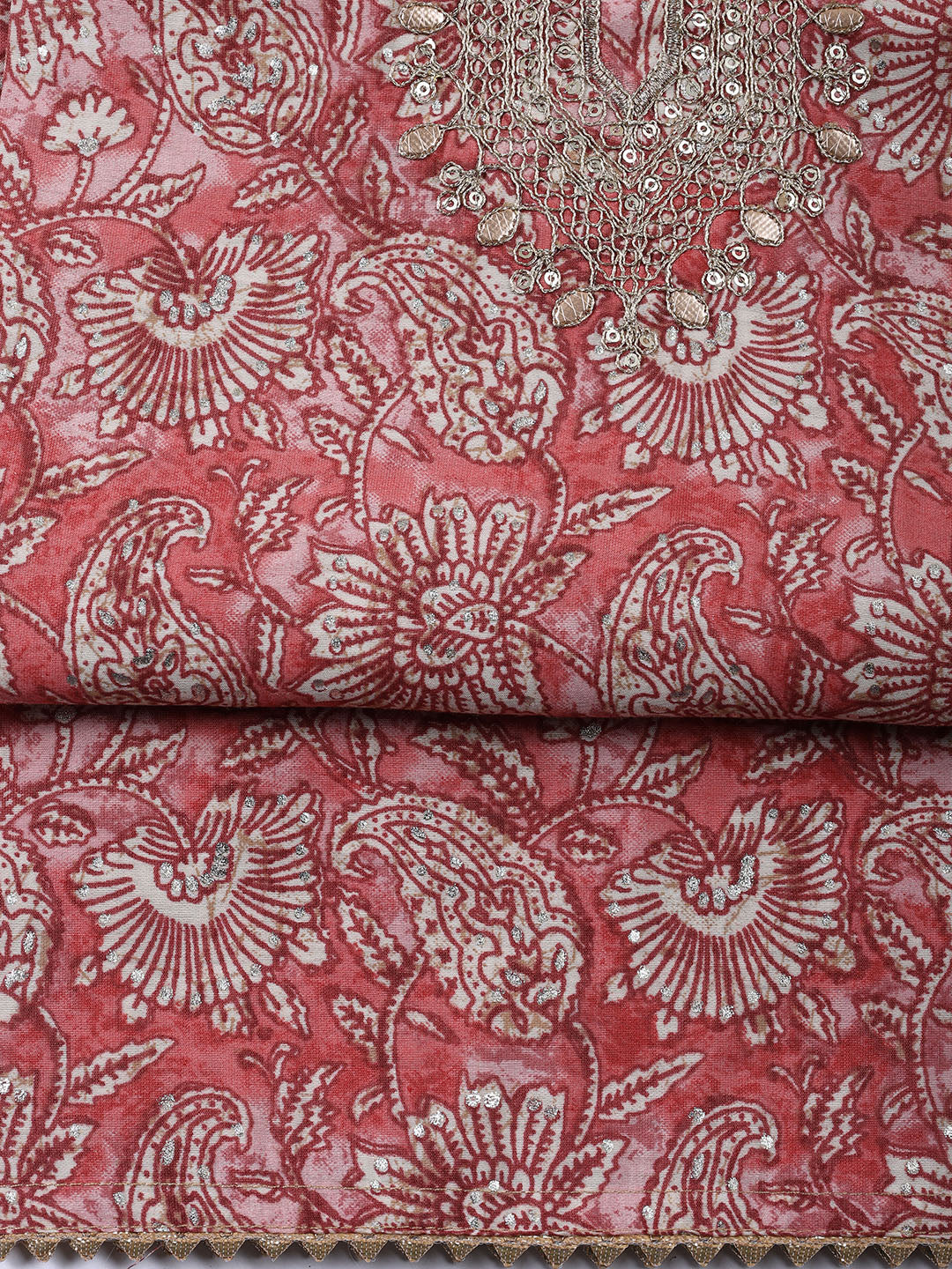 Neck Embroidered Cotton Blend Unstitched Suit With Dupatta