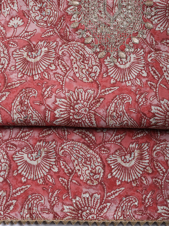 Neck Embroidered Cotton Blend Unstitched Suit With Dupatta