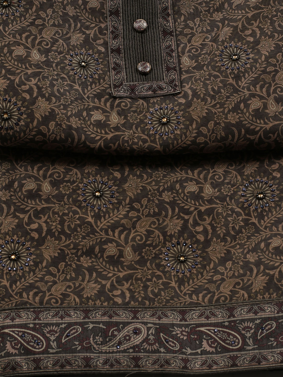 Neck Patti Chanderi Unstitched Suit Piece With Dupatta