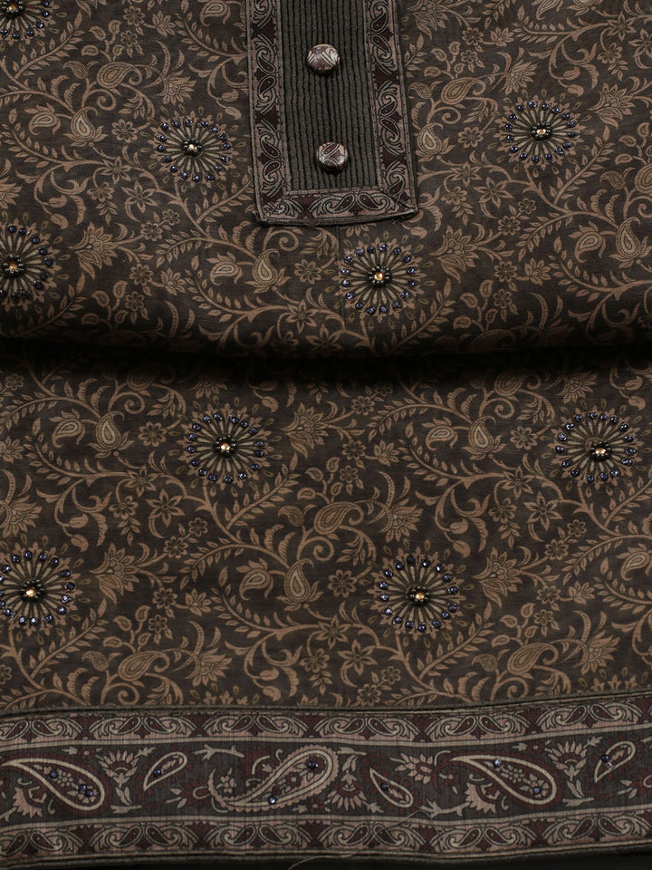 Neck Patti Chanderi Unstitched Suit Piece With Dupatta