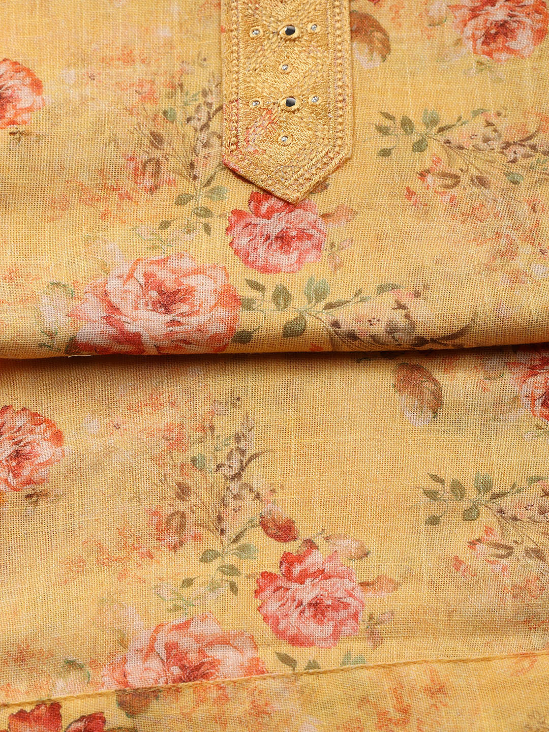 Floral Printed Linen Unstitched Suit With Dupatta