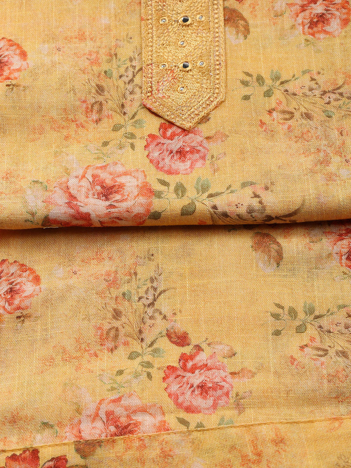 Floral Printed Linen Unstitched Suit With Dupatta