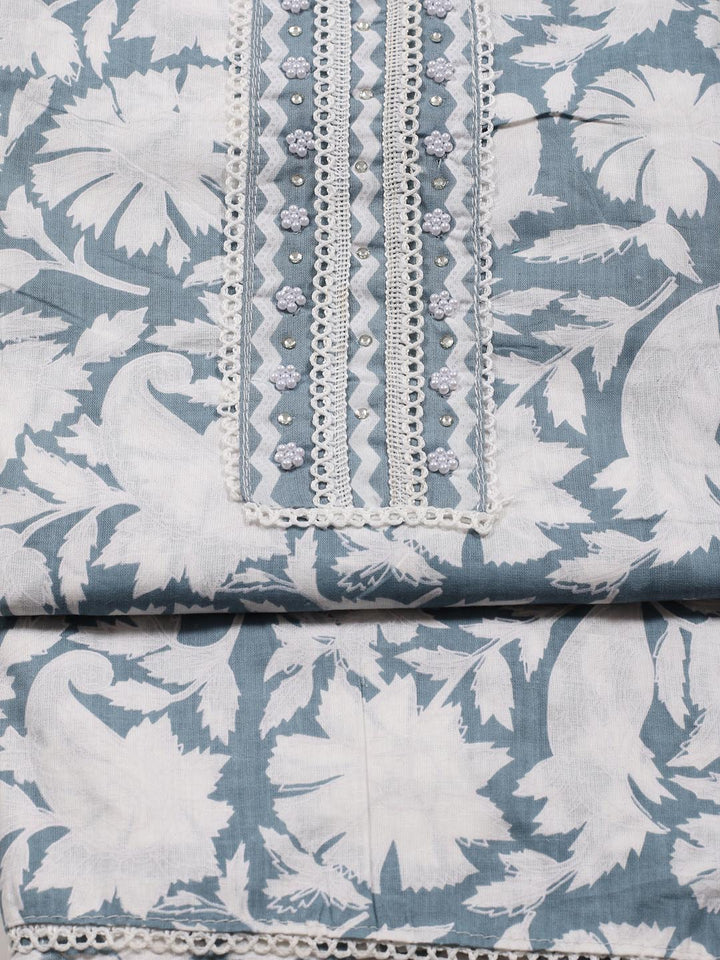 Printed Cotton Blend Unstitched Suit Piece With Dupatta
