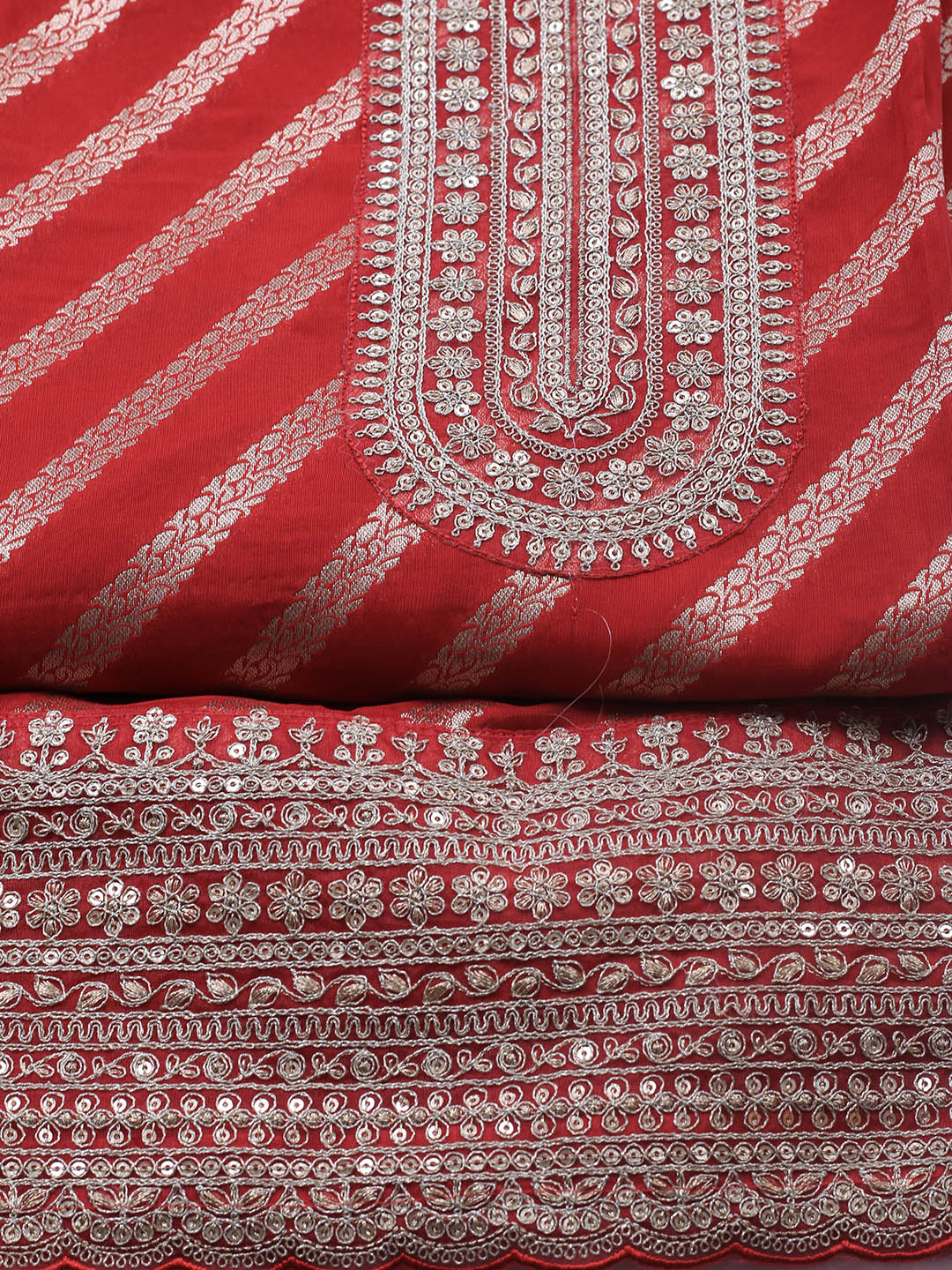 Zari Jaal Art Silk Unstitched Suit Piece With Dupatta