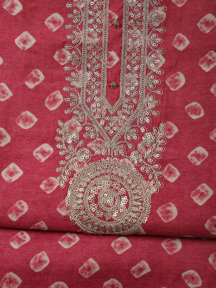 Neck Embroidered Cotton Blend Unstitched Suit With Dupatta