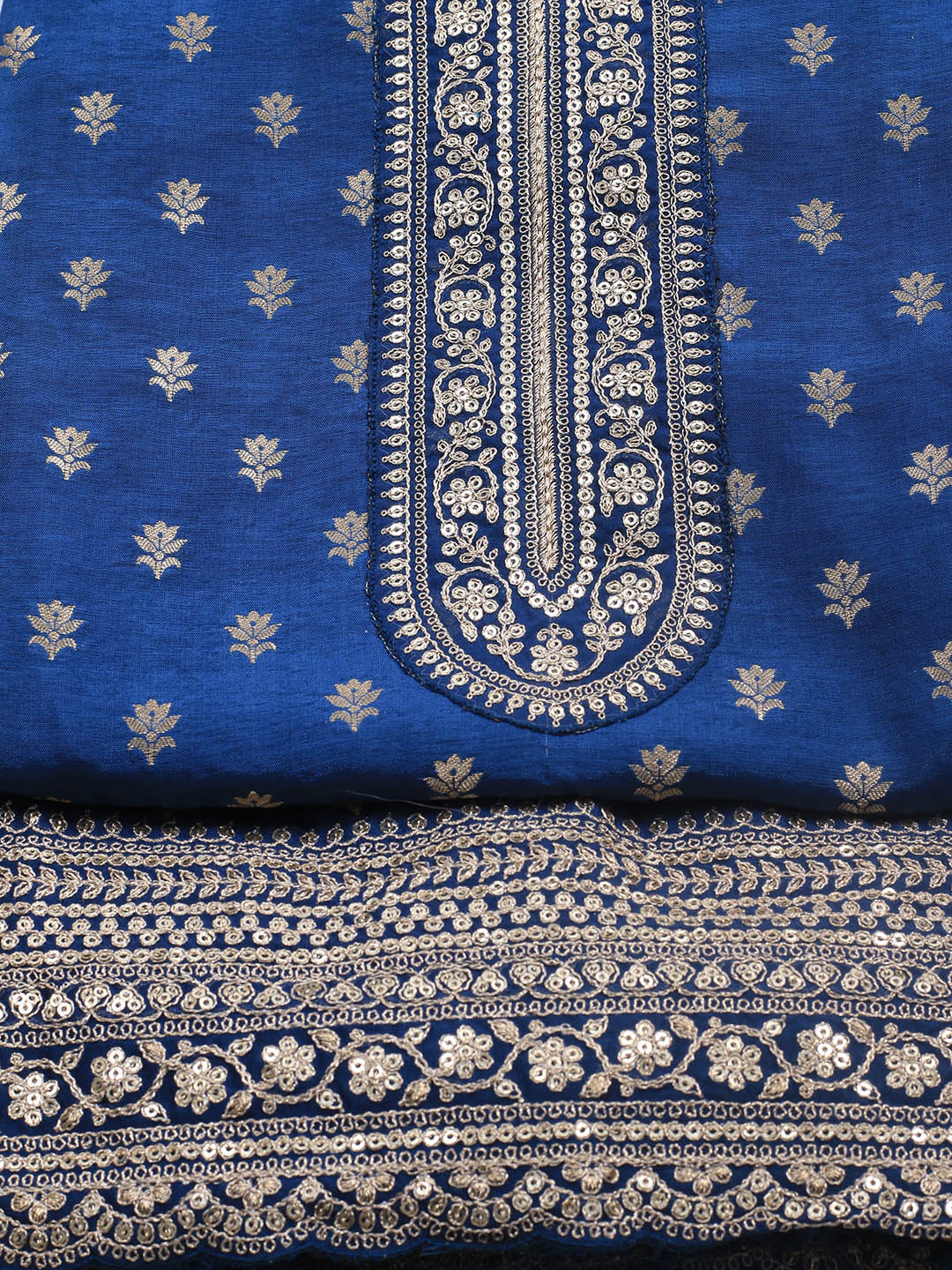 Embroidered Art Silk Unstitched Suit Piece With Dupatta