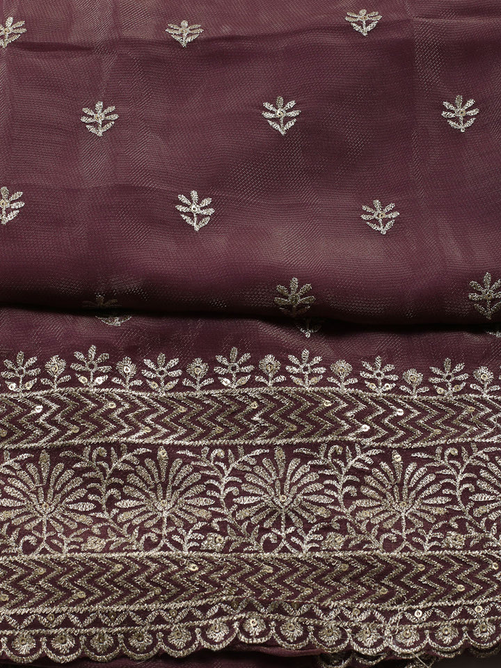 Neck Embroidered Tissue Unstitched Suit With Dupatta