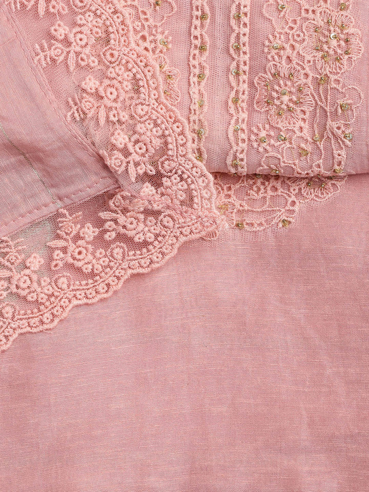 Embroidery Linen Unstitched Suit With Dupatta