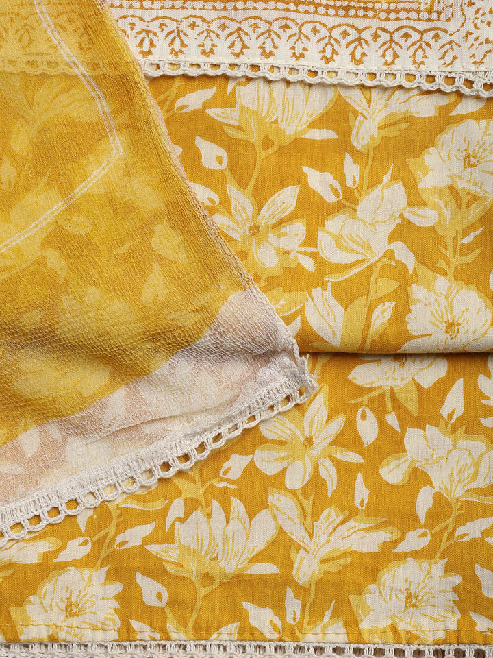 Printed Cotton Blend Unstitched Suit With Dupatta