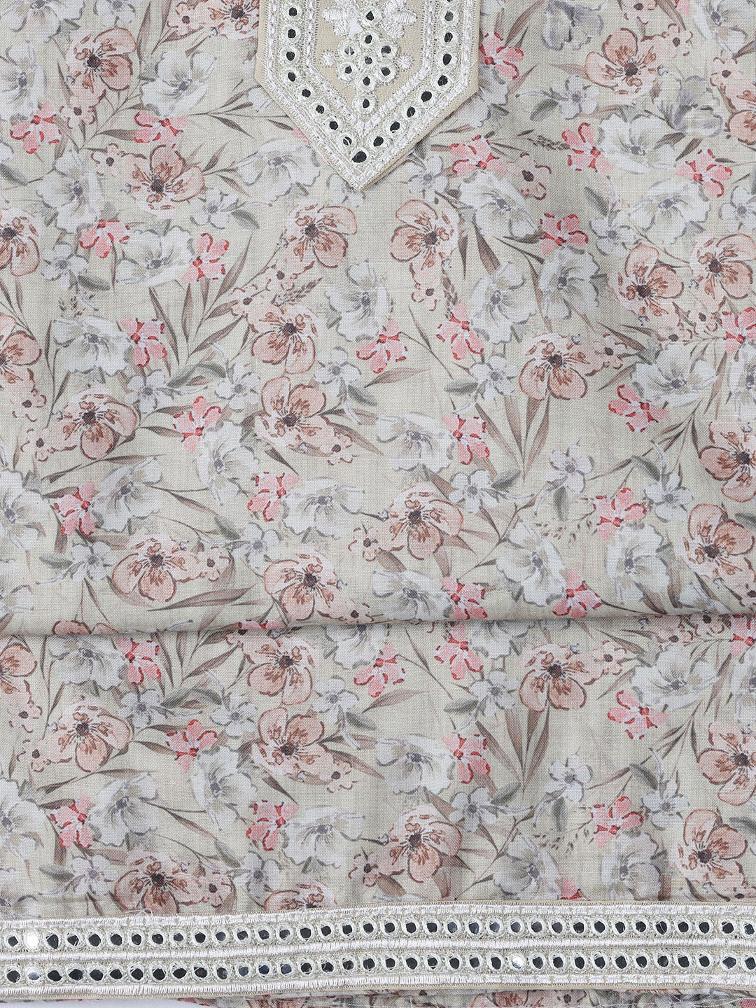Printed Cotton Blend Unstitched Suit With Dupatta
