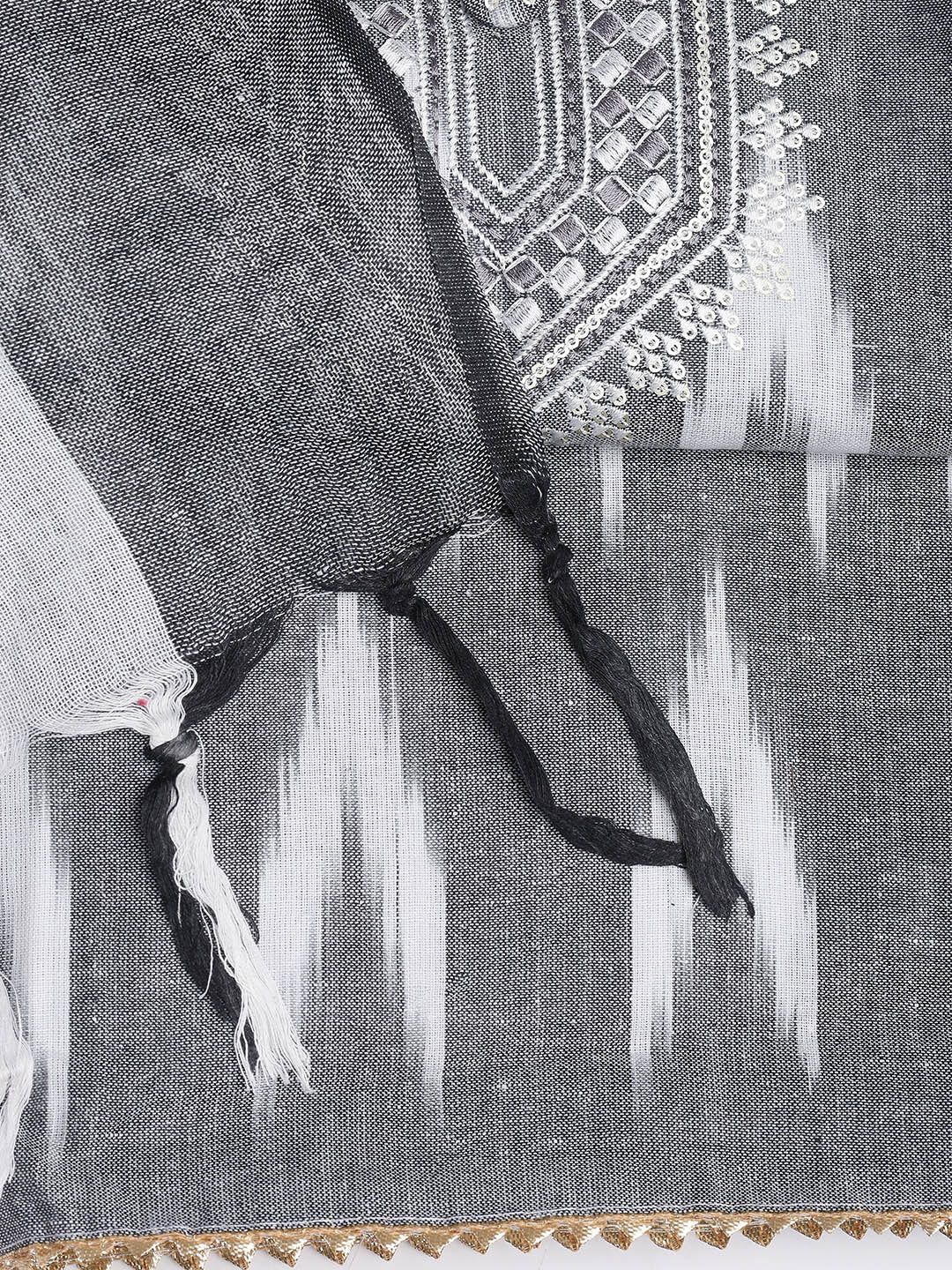 Neck Embroidered Cotton Blend Unstitched Suit Piece With Dupatta