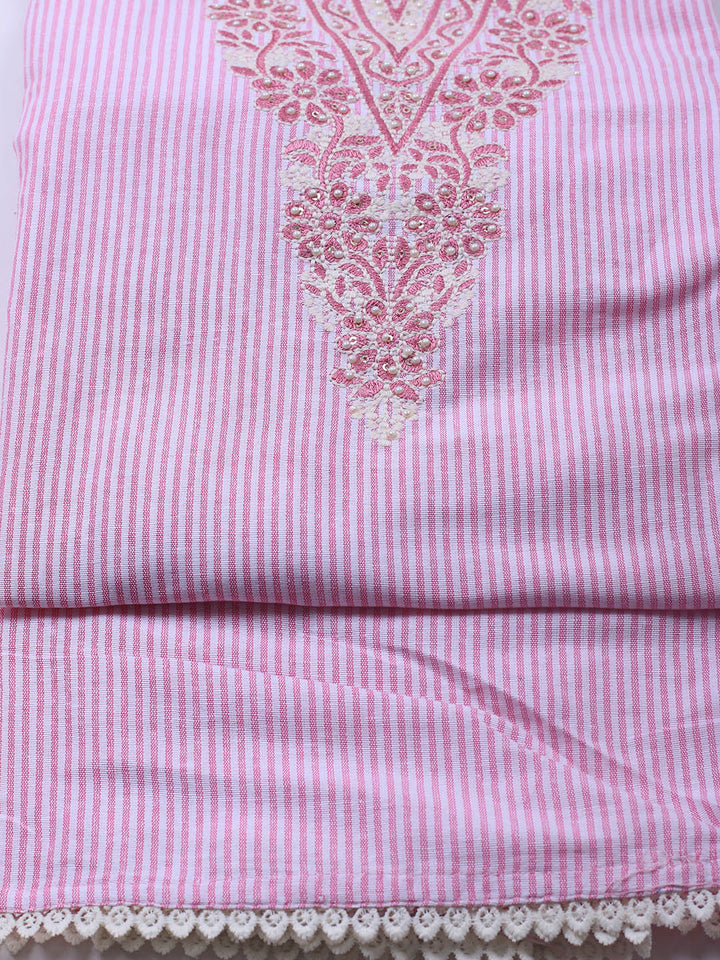 Neck Embroidery Cotton Blend Unstitched Suit With Dupatta