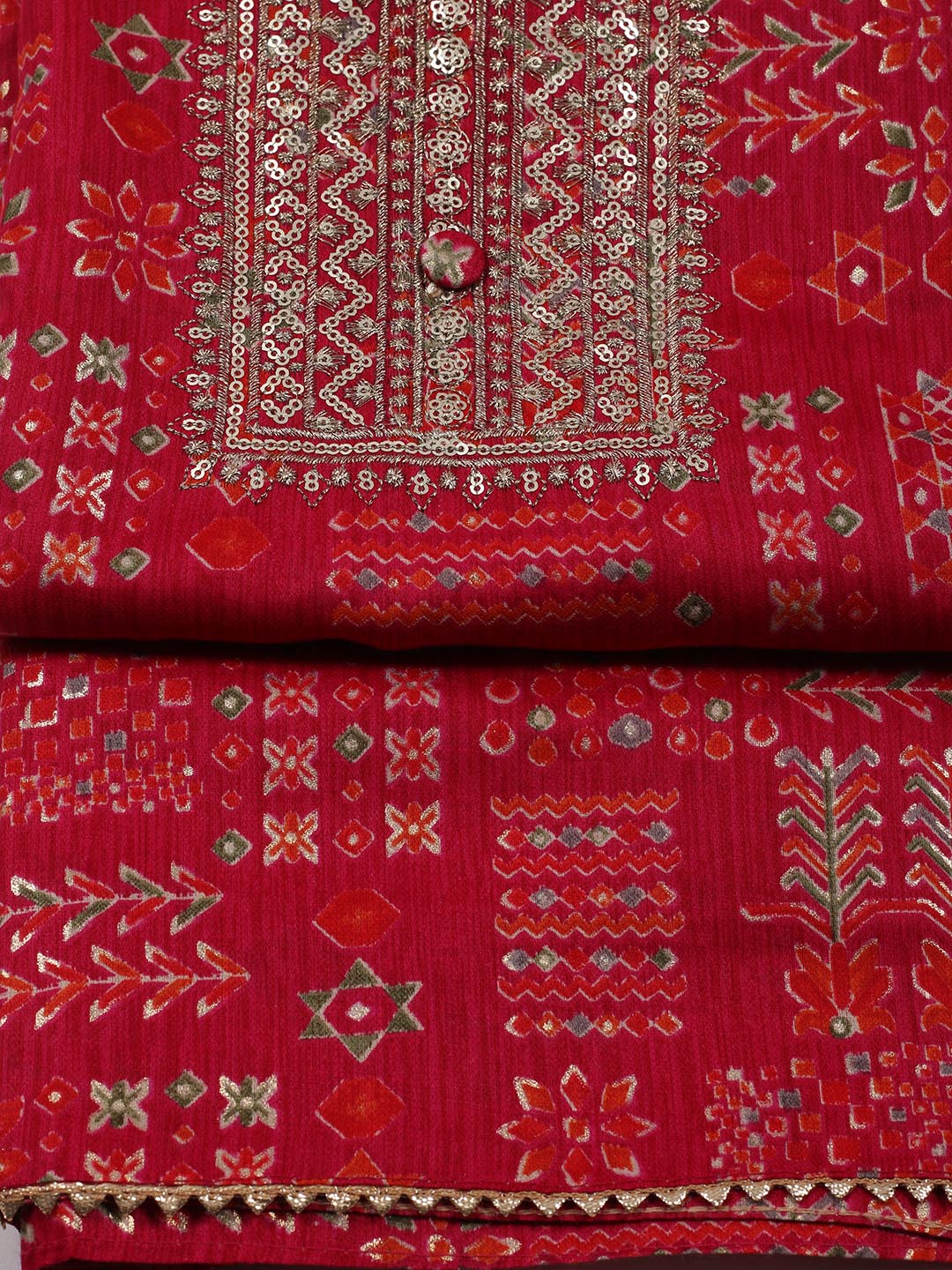Embroidered Cotton Blend Unstitched Suit Piece With Dupatta