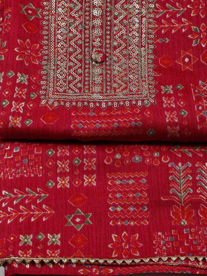 Embroidered Cotton Blend Unstitched Suit Piece With Dupatta