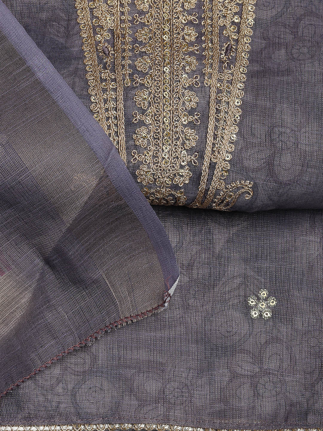 Neck Embroidery Chanderi Unstitched Suit With Dupatta