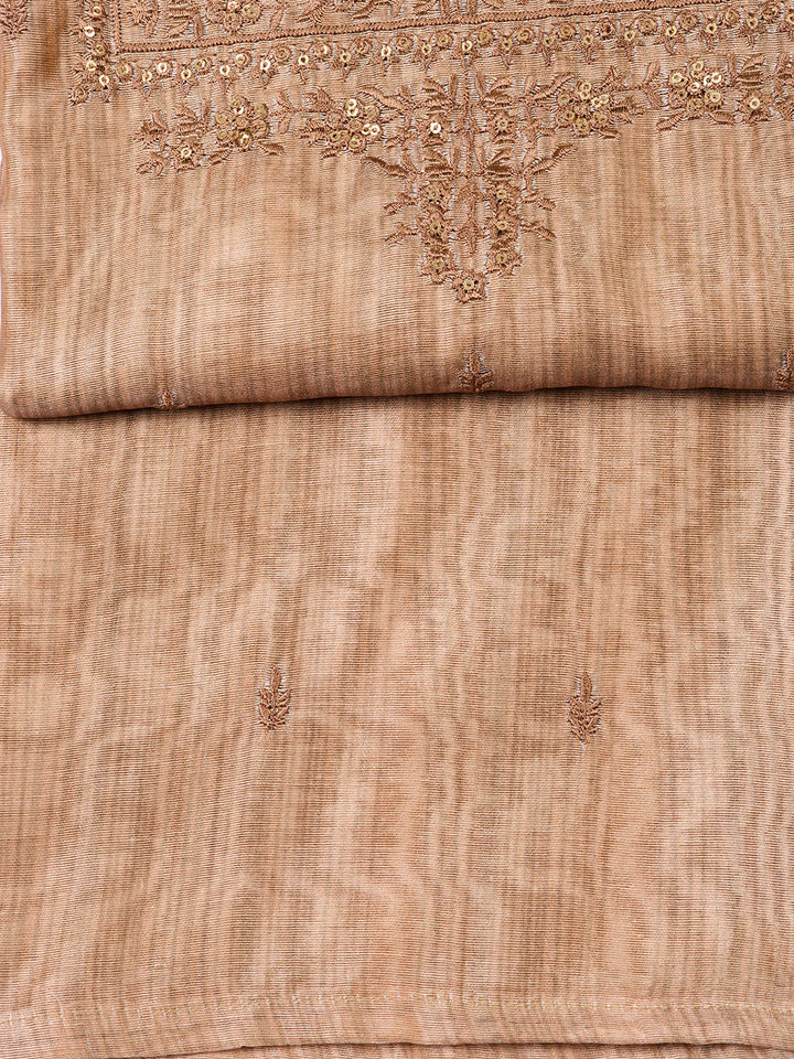 Neck Embroidered Chanderi Unstitched Suit With Dupatta