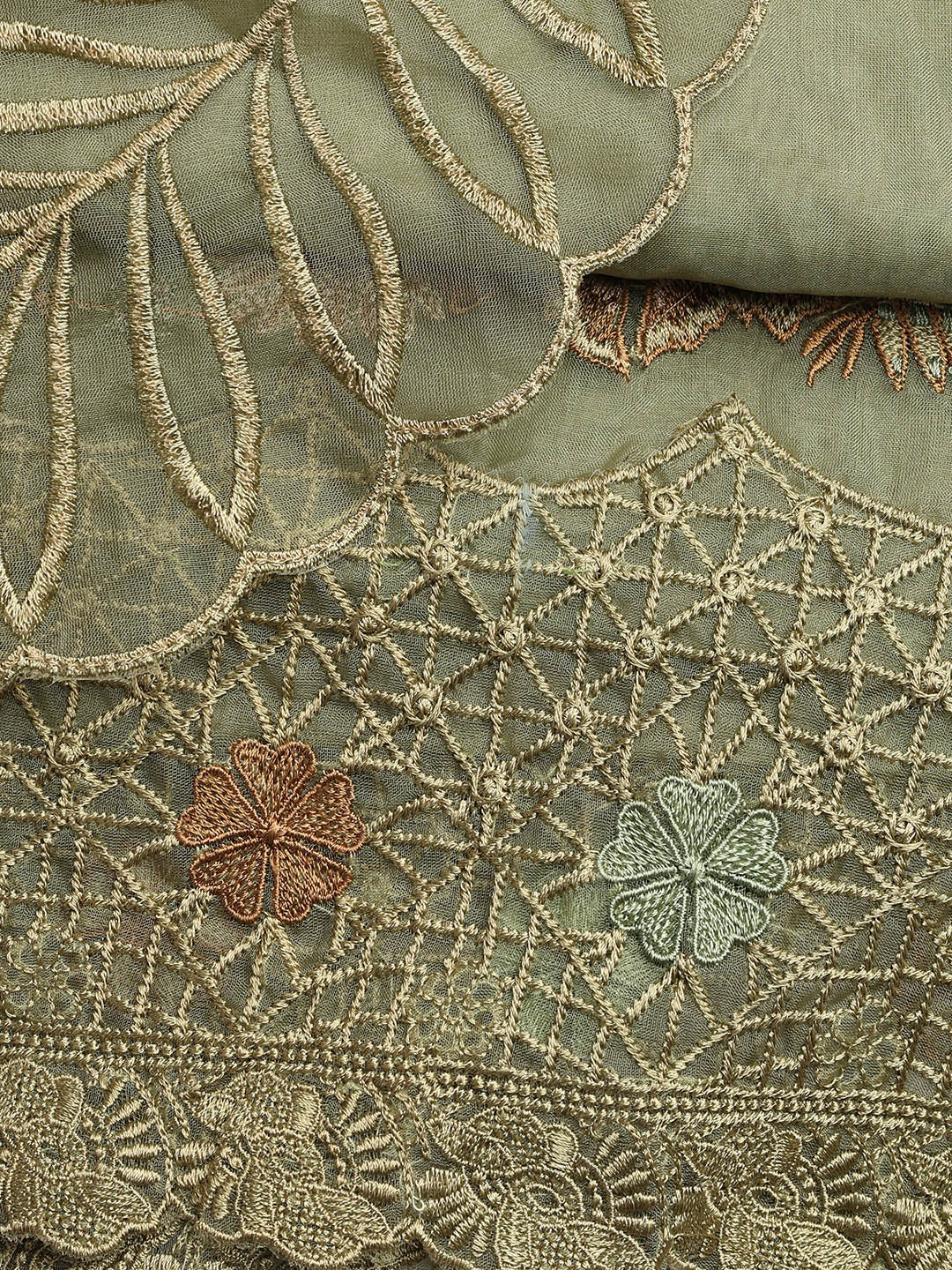 Neck Embroidered Organza Unstitched Suit Piece With Dupatta