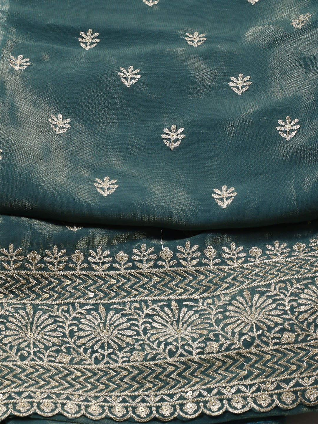 Neck Embroidered Tissue Unstitched Suit With Dupatta