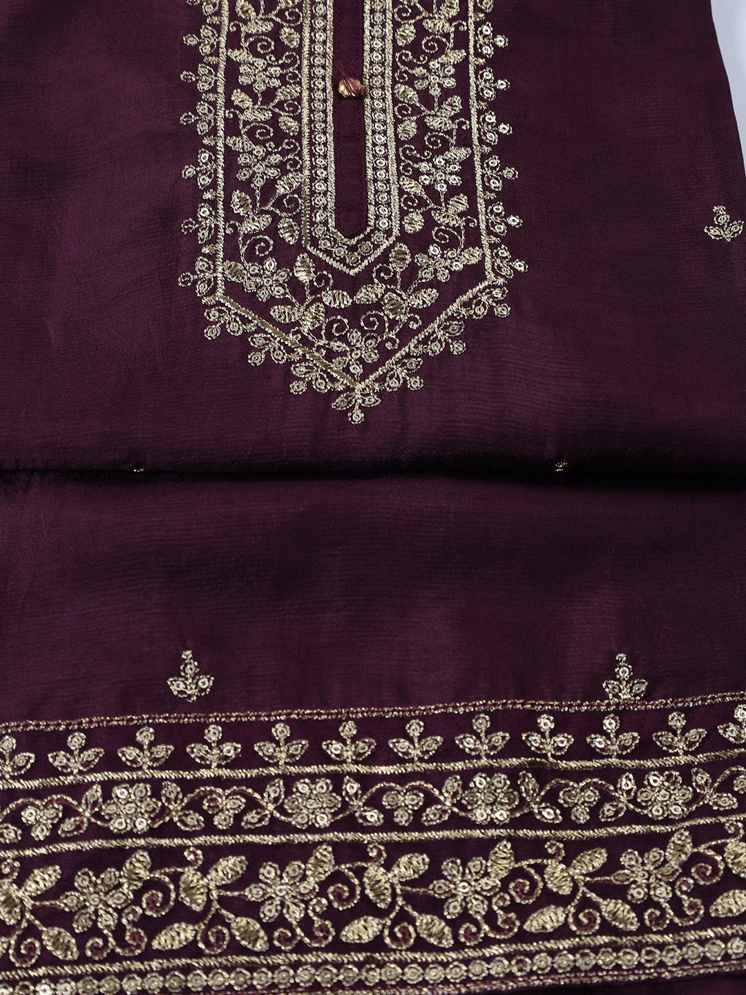 Neck Embroidered Chanderi Unstitched Suit With Dupatta