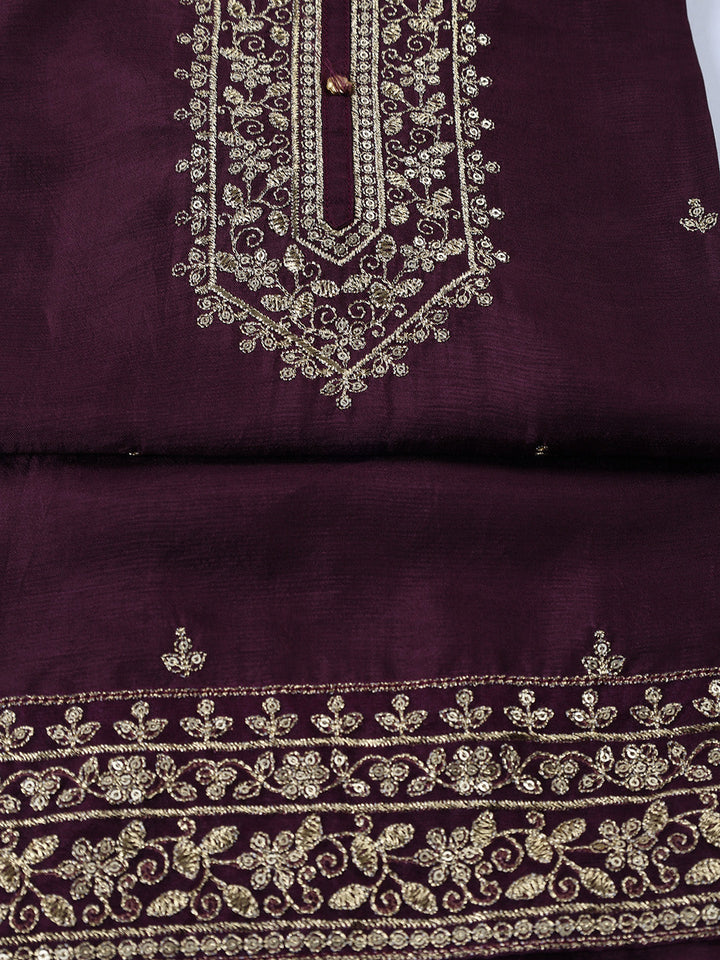 Neck Embroidered Chanderi Unstitched Suit With Dupatta