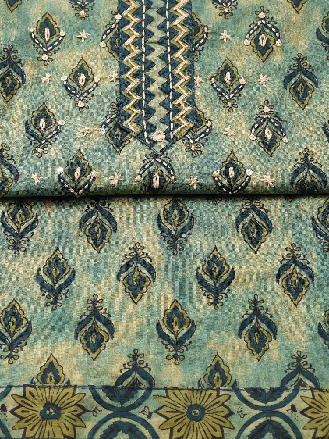 Printed Cotton Blend Unstitched Suit With Dupatta