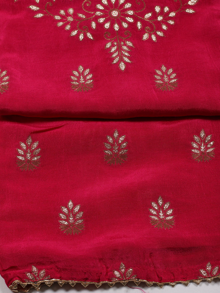 Neck Embroidered Chanderi Unstitched Suit Piece With Dupatta