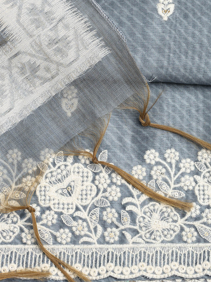 Embroidered Chanderi Unstitched Suit Piece With Dupatta