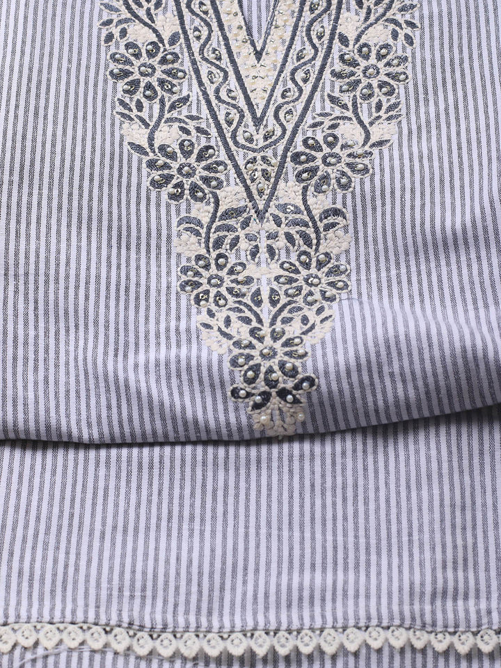 Neck Embroidery Cotton Blend Unstitched Suit With Dupatta