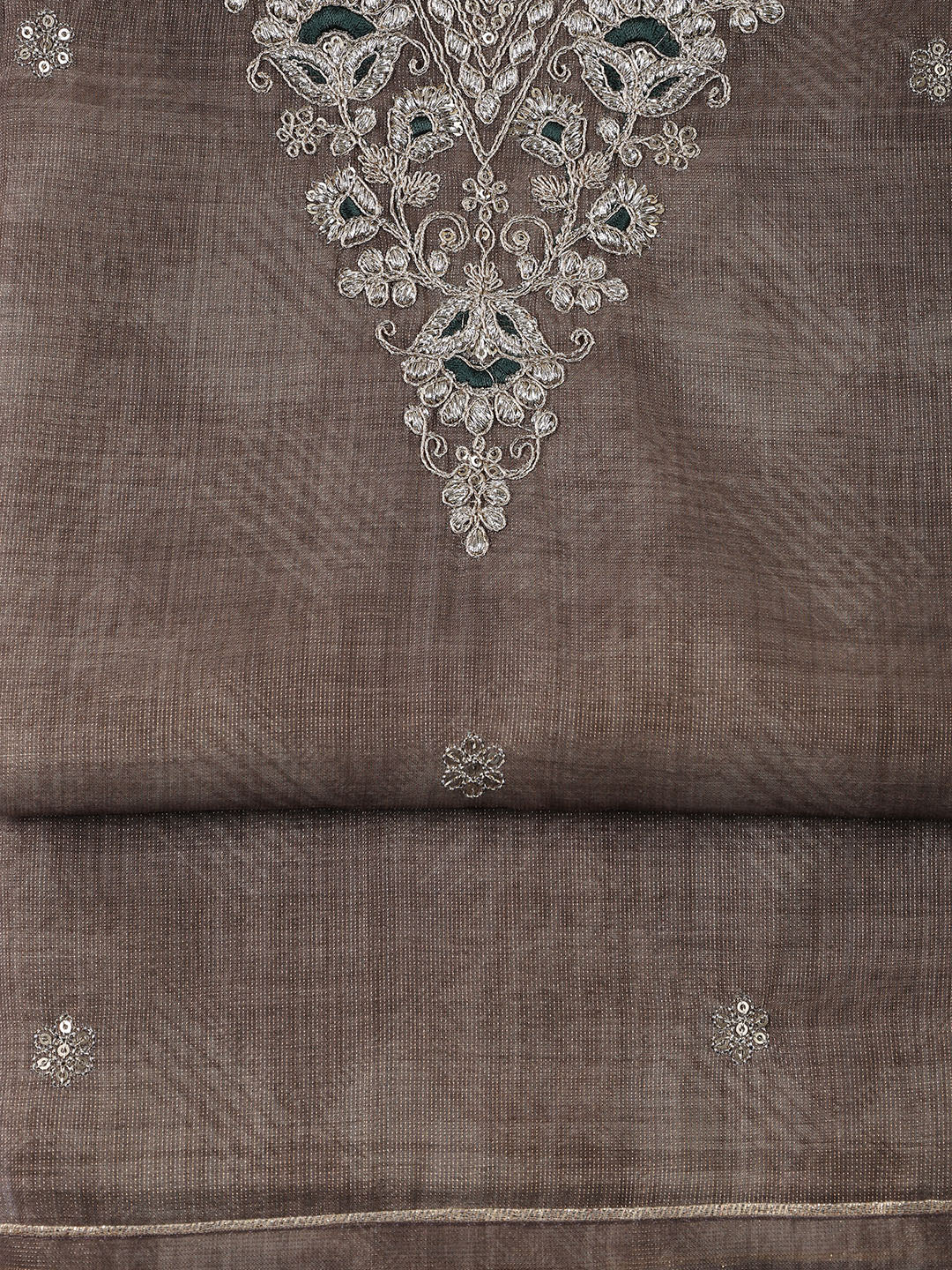 Neck Embroidered Chanderi Unstitched Suit With Dupatta
