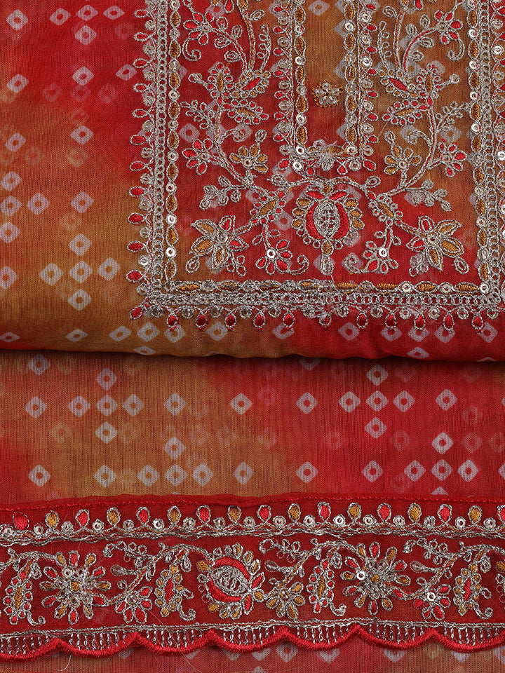 Neck Embroidered Organza Unstitched Suit With Dupatta