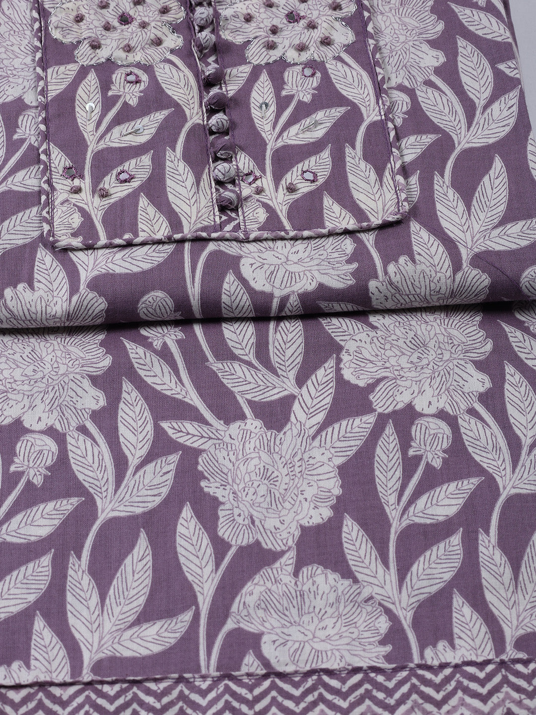 Printed Cotton Blend Unstitched Suit With Dupatta