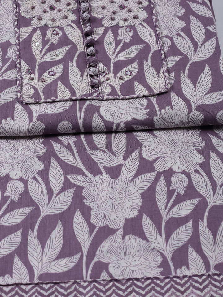 Printed Cotton Blend Unstitched Suit With Dupatta