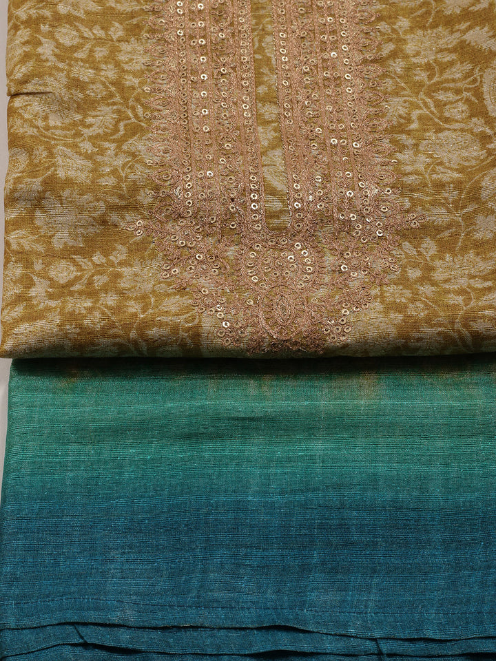 Zari Neck Embroidered Chanderi Unstitched Suit With Dupatta