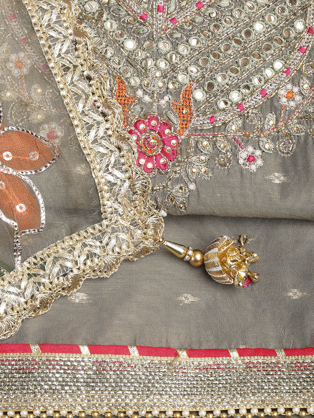 Neck Embroidery Chanderi Unstitched Suit With Dupatta