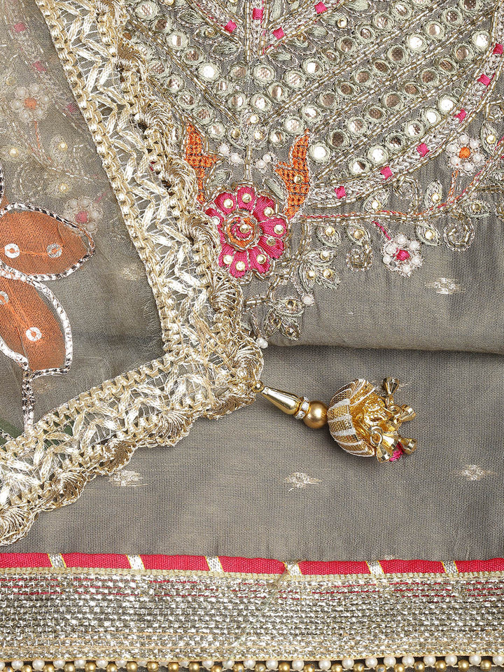 Neck Embroidery Chanderi Unstitched Suit With Dupatta