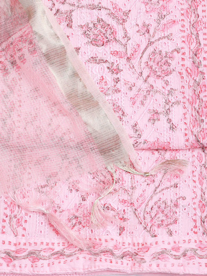 Printed Cotton Blend Unstitched Suit With Dupatta