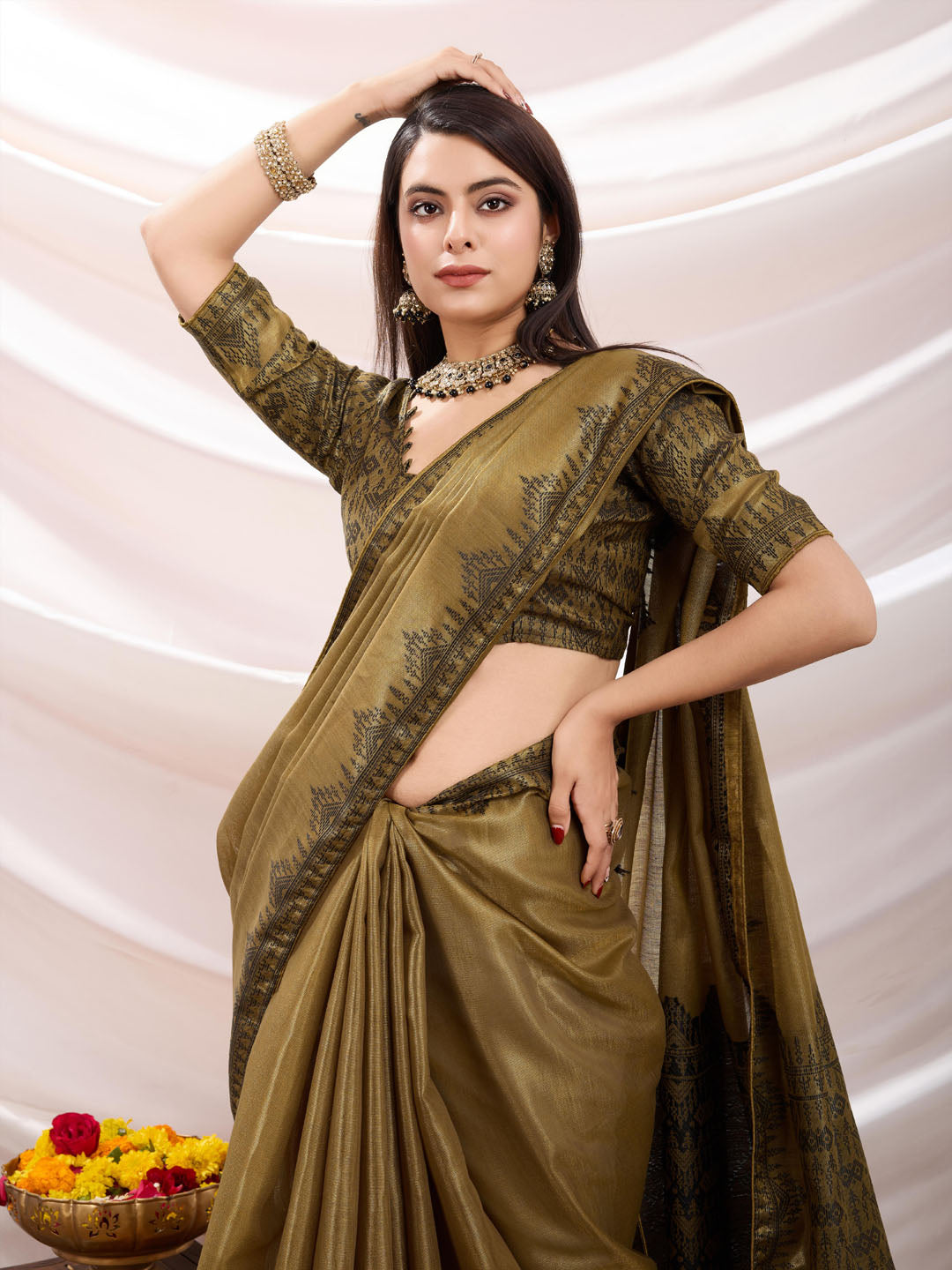Woven Design Cotton Linen Saree