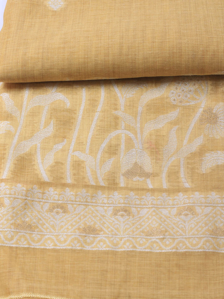 Neck Embroidery Chanderi Unstitched Suit With Dupatta