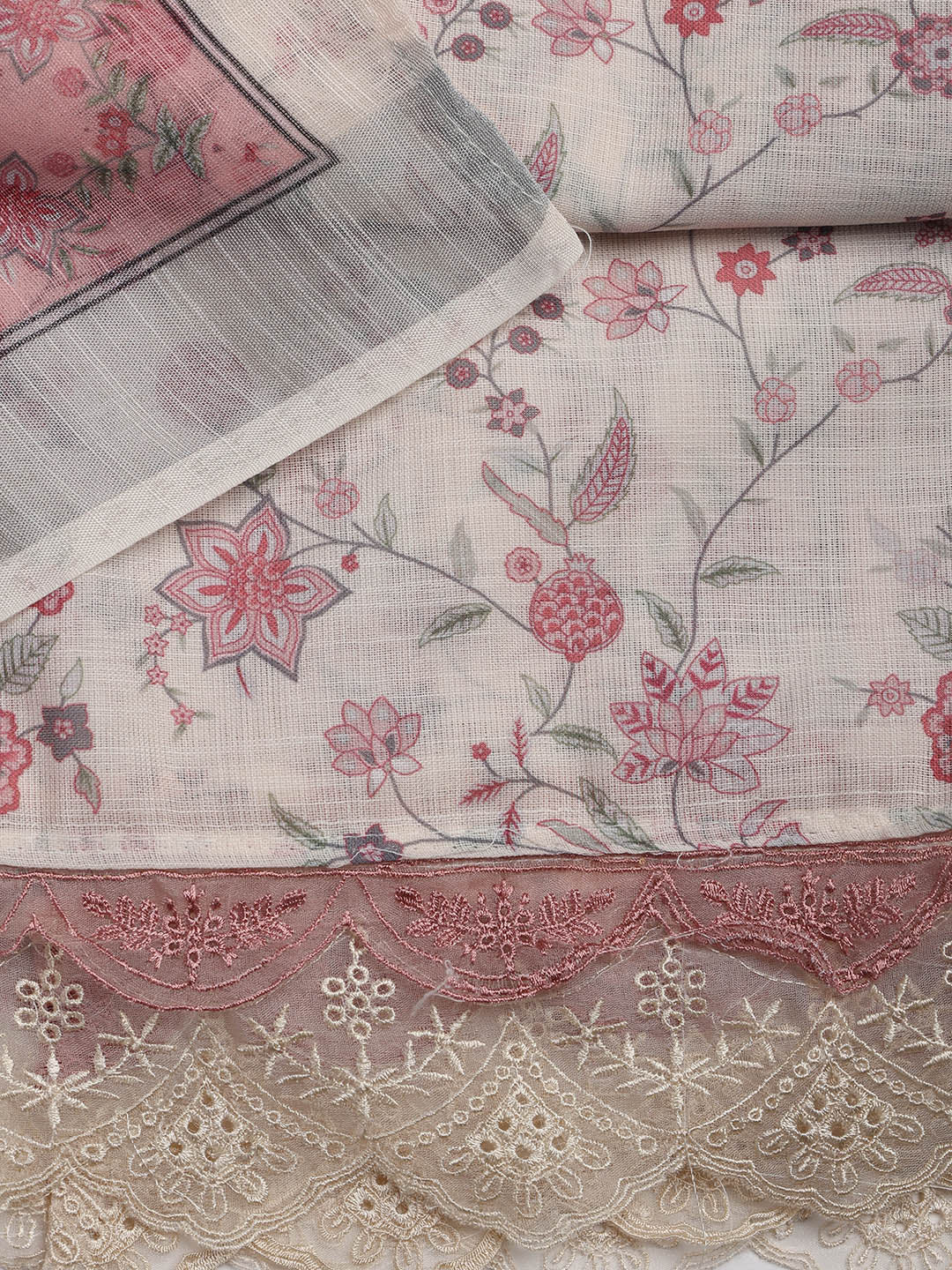 Patch Neck Linen Unstitched Suit Piece With Dupatta
