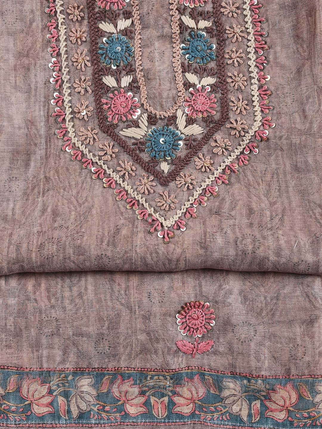 Neck Embroidery Chanderi Unstitched Suit Piece With Dupatta
