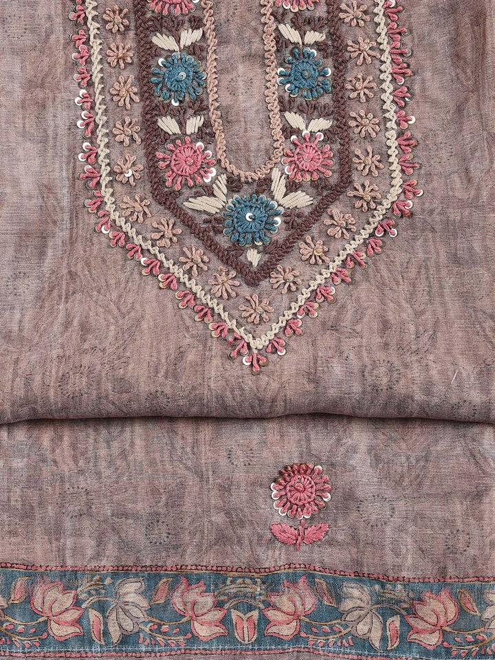 Neck Embroidery Chanderi Unstitched Suit Piece With Dupatta